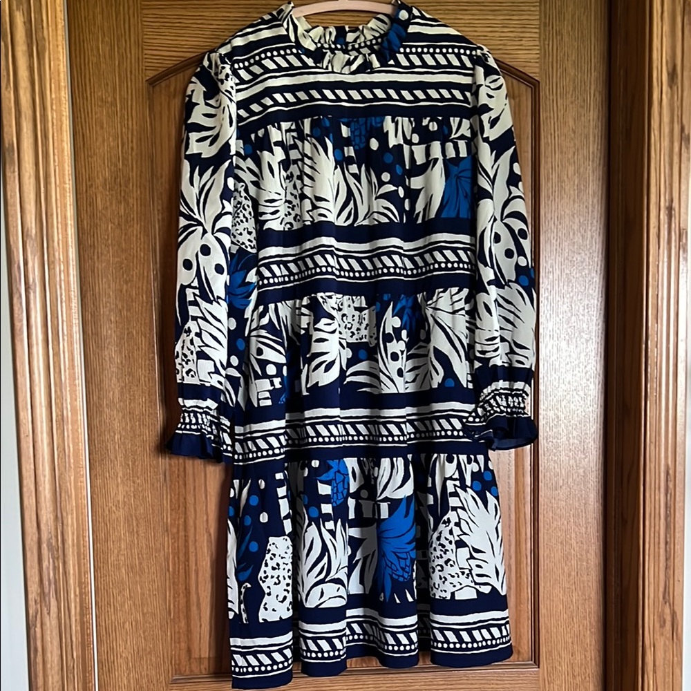 Donna Morgan Tiered Long Sleeve Dress, Jungle Leopard Pattern, Size 14 NWOT